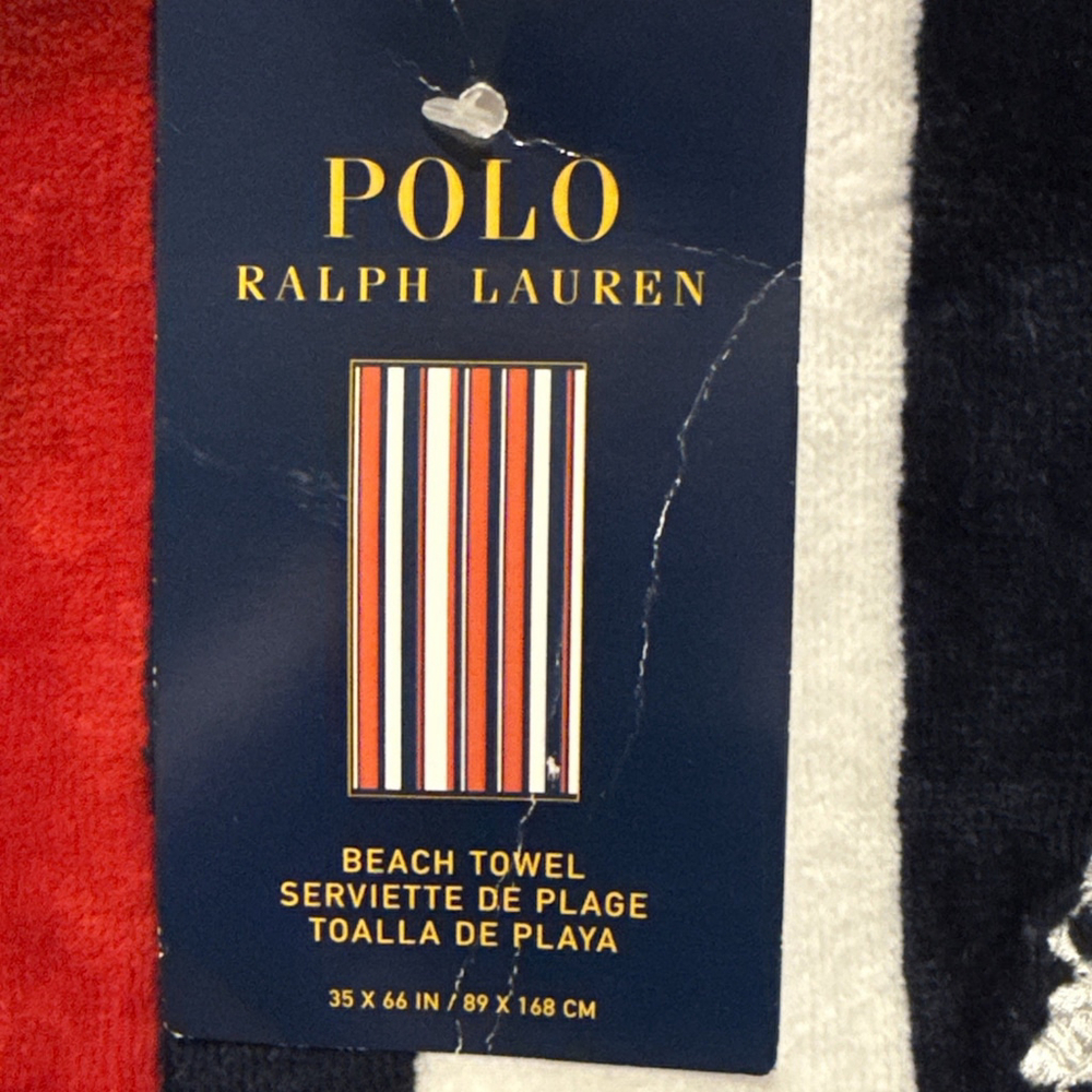 Polo Ralph Lauren 35x66 White Embroidery Pony Striped Dress Red Blue White New - Picture 2 of 5